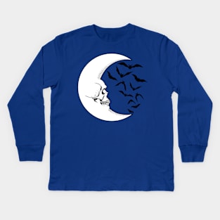 Skull Moon with Bats Kids Long Sleeve T-Shirt